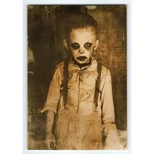 Vintage Halloween Photochrome Postcard Scary Boy with Makeup 5.5x4"
